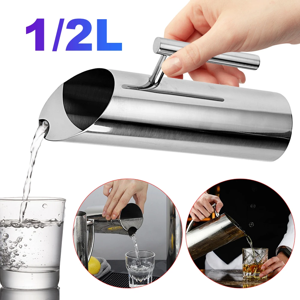 

1/2L Kitchen Cold Wine Pitcher Stainless Steel Bar Ice Jar Container Drink Pot Wine Juice Water Jug for Bar Hotel KTV Restaurant