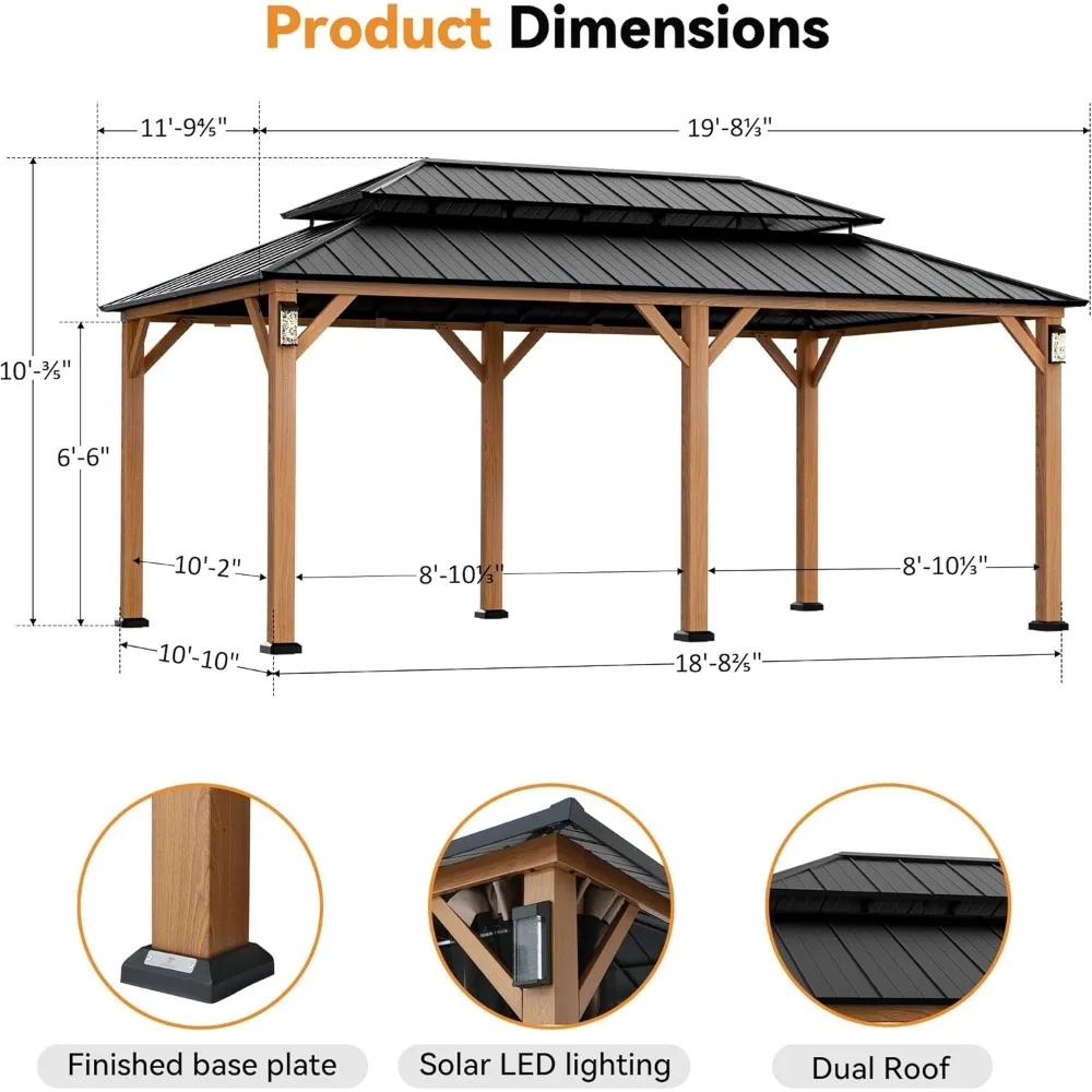 Modern Shade The Horizon Permanent Hardtop Gazebo 12' X 20' W/ 4 LED Lights, Outdoor Gazebo