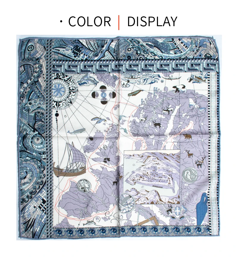 Retro Explorer Map Print Square Scarf 30% Silk 70% Wool Herringbone Texture Warm Shawl for Women Luxury Fashion Accessory
