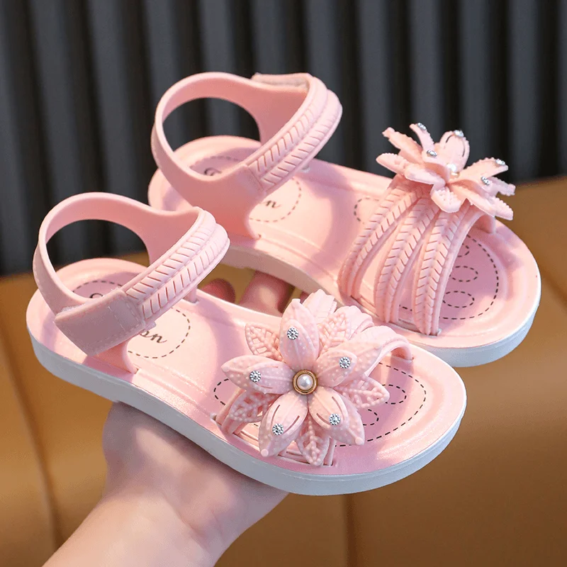 New Summer Cute Flower Aged 2-8 Children Slippers Soft Goodly Sandals For Girls Non-slip Seabeach Flip Flops Kids Princess Shoes