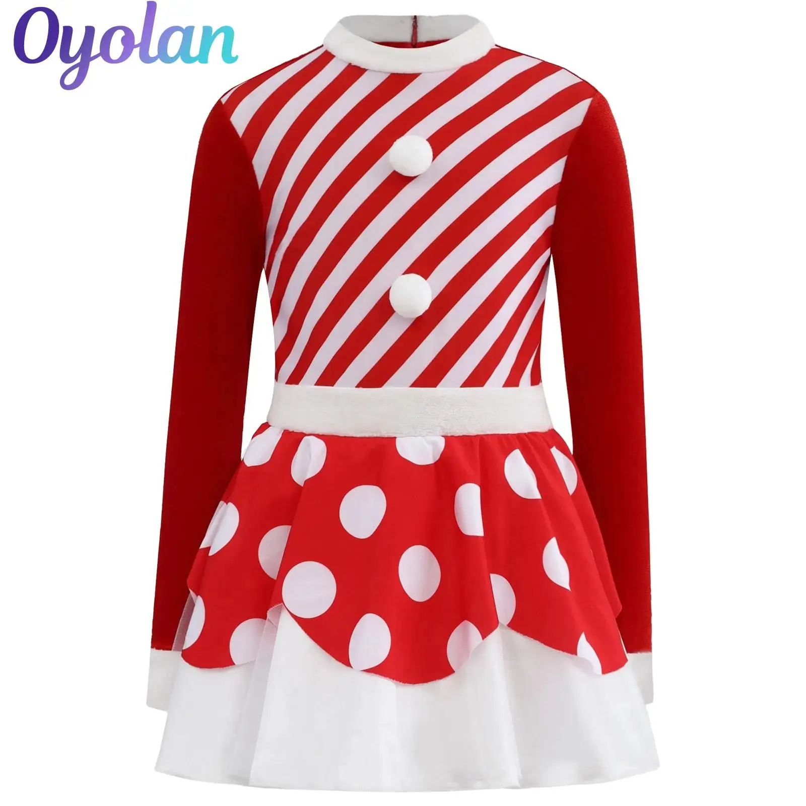 

Girls Candy Cane Striped Santa Claus Dress New Year Performance Costume Christmas Figure Ice Skating Tutu Ballet Leotard Dress