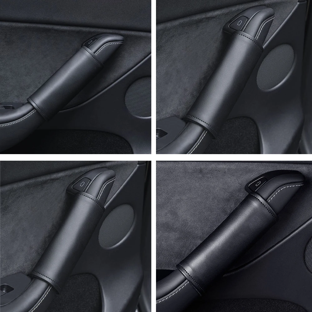 4pcs Car Door Inner Handle Protector Covers For Tesla Model 3/Y 2017-2023 Handle Protective Leather Cover Car Accessories