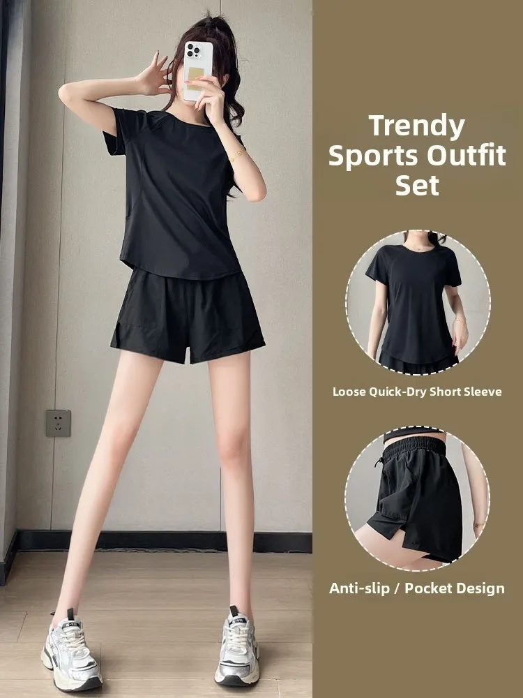 

Женский летний новый спортивный комплект для бега, повседневный бадминтон, orm ort Sve Top, футболка Qui Dry, костюм из двух предметов