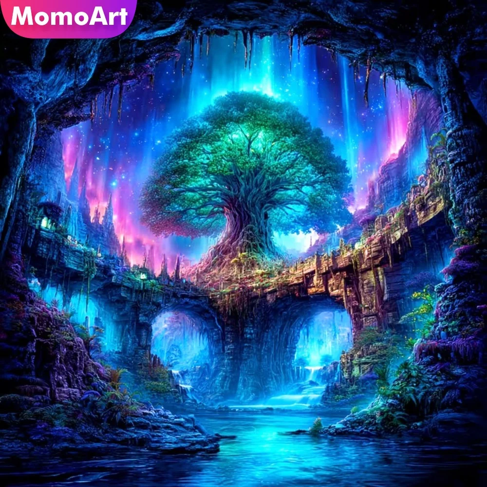 Momoart Vollflächiges Quadratisches und Rundes Diamant-Mosaik Baum Abstrakte Landschaft DIY Diamantmalerei Bild Strass Weihnachtsgeschenke