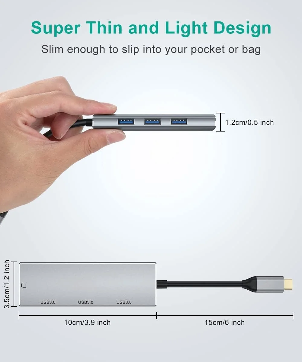 5 قطعة 4K لمحول HDMI USB C Hub 4in1 Type C Hub 3.0 منافذ USB متوافقة مع ماك بوك/Air IPad Pro/الهواء/البخار سبائك الألومنيوم Compu #5