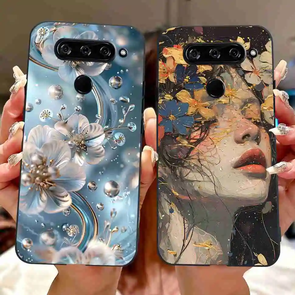 Para LG V40 ThinQ V405 funda de lujo flor moda chica suave silicona negro TPU cubierta para LG V40ThinQ Lg k11 K11 6,4 "carcasa de parachoques