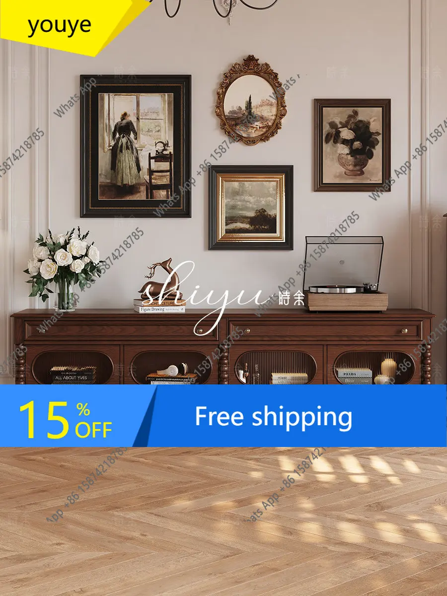 

N68 American TV cabinet storage locker all solid wood walnut French retro style medium antique style fashion