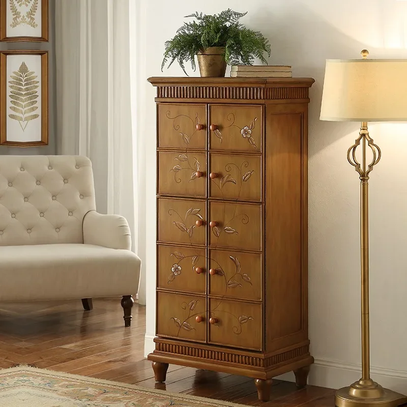 Rural foyer cabinet solid wood painted antique hand painted locker shoe cabinet