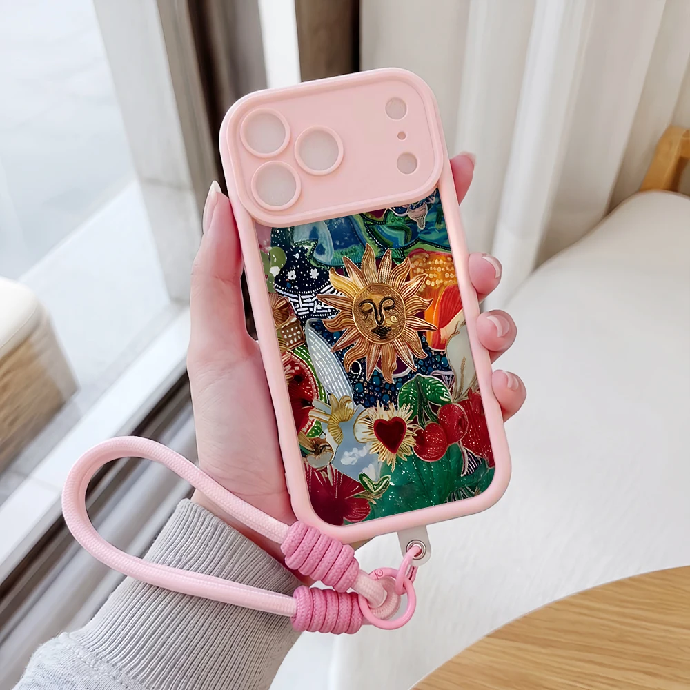 Handyhülle für iPhone 12 13 14 15 16 17 Pro Max 16 15 14 Pro Plus 17E Bohemian Tarot Sun Lanyard Stoßfeste Matte Silikonhülle – Detail 1