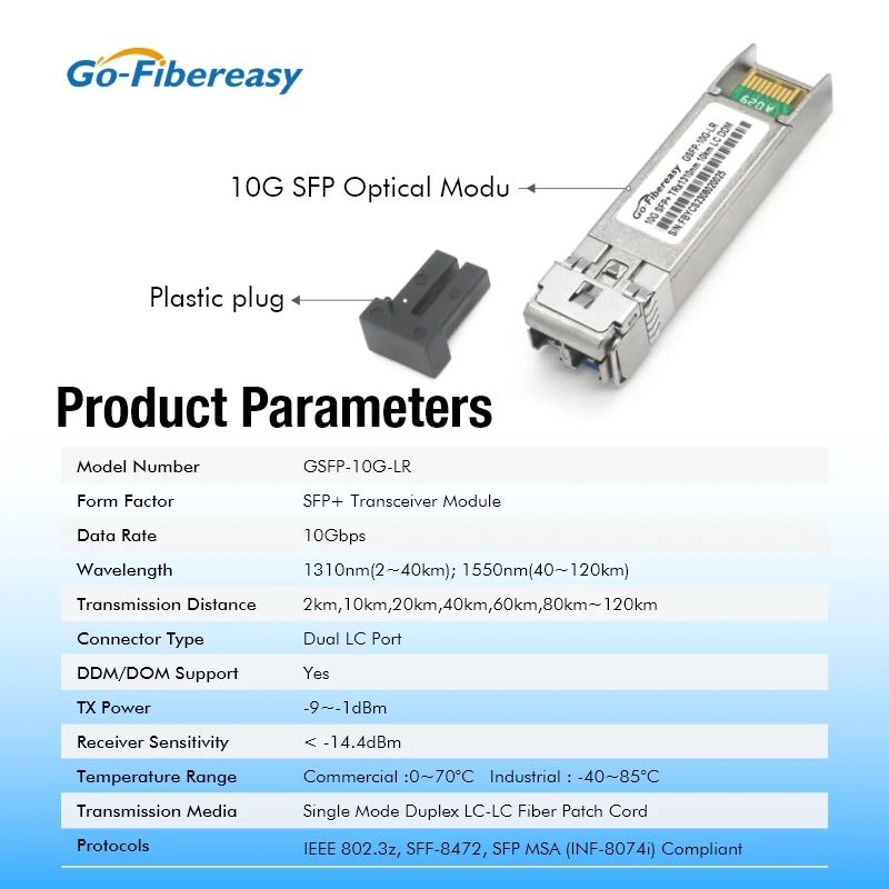 SFP 10Gb LR Transceiver Module 10km Dual LC Single-mode 1310nm DDM SFP Module For Ubiquiti/Cisco/Zyxel/TP-link Optical Equipment