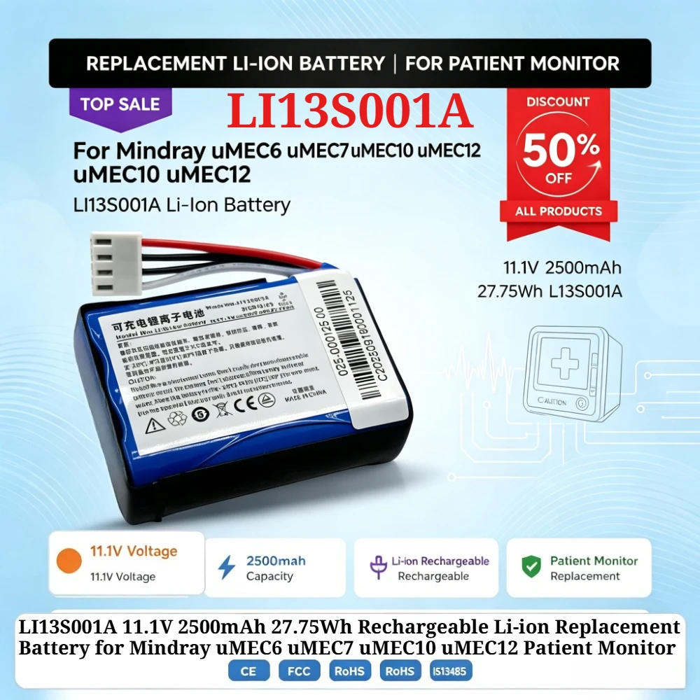 LI13S001A 11.1V 2500mAh 27.75Wh Rechargeable Li-ion Replacement Battery for Mindray uMEC6 uMEC7 uMEC10 uMEC12 Patient Monitor