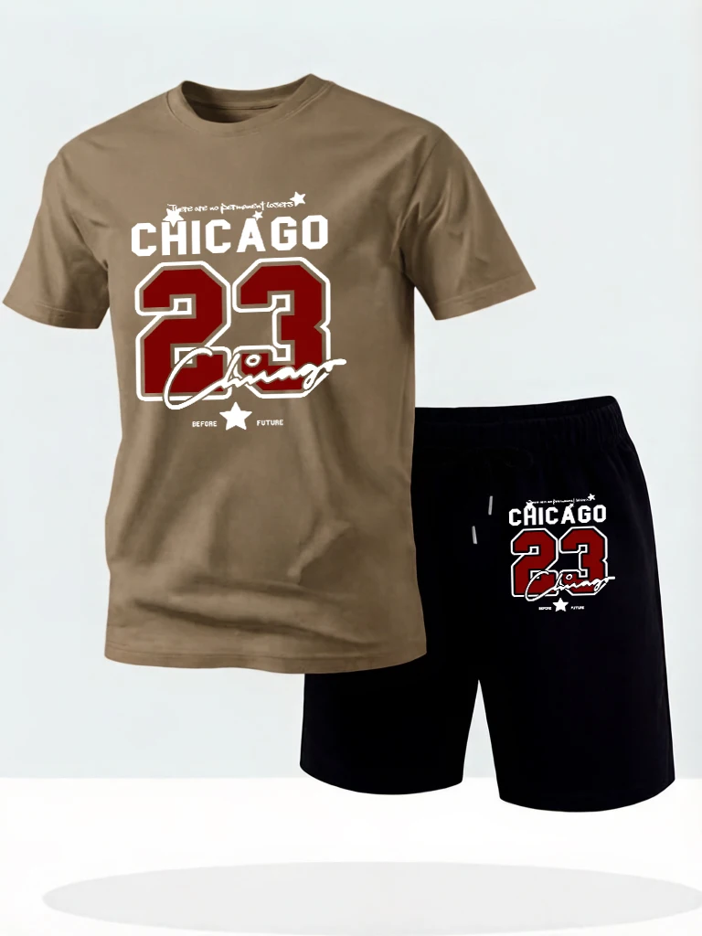 

Chicago Number 23 Jersey Printing Cotton Soft Fashion Tops Of Man'S Set Beach Running T Shirts Drawstring Summer Short Pants