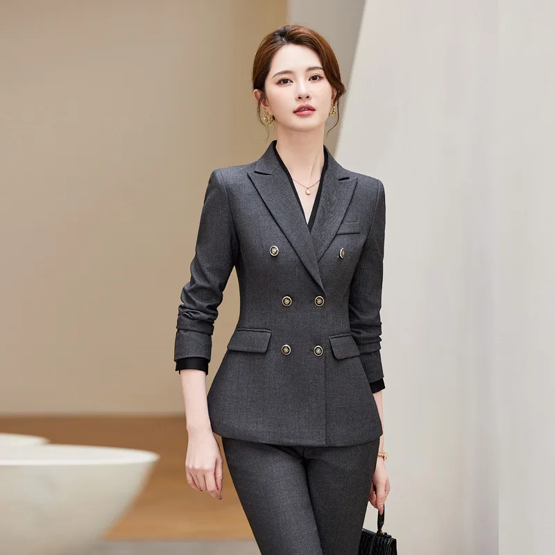 Gray Business Suit Women's Spring and Autumn Hotel Manager Work Clothes High-End Interview Formal Wear Suit2024New