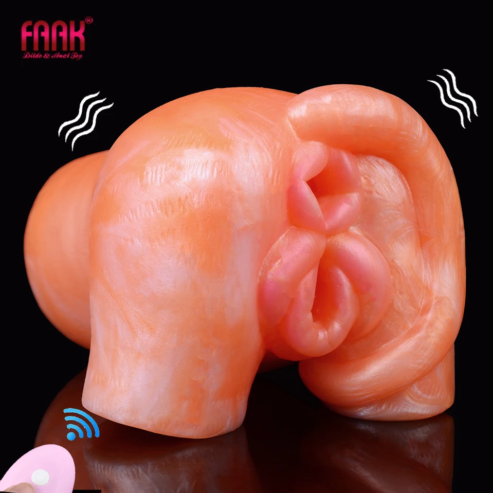 

FAAK Fantasy Cat Vibrating Stroker Pocket Pussy Wireless Control Silicone Male Masturbator 3D Mold Butt With Vagina Anal