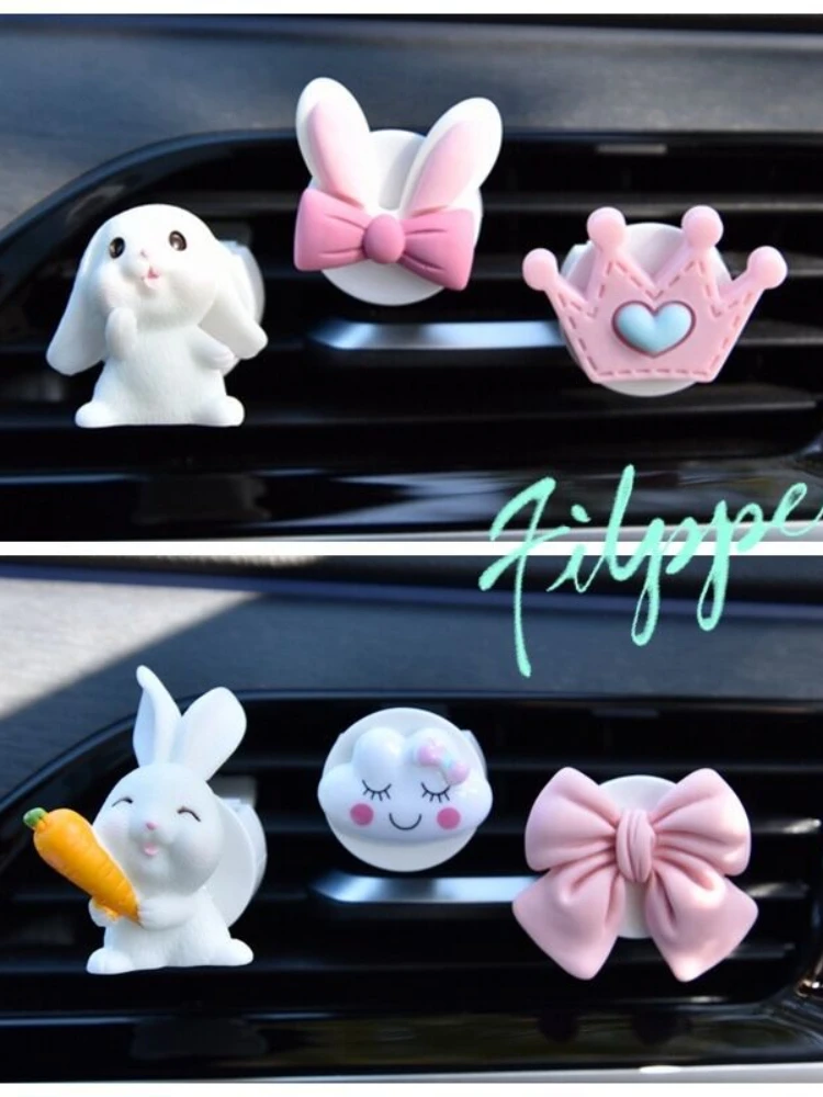 Cute Rabbit Bow Creative Car Air Freshener Clip Fragrance Outlet Vent Ornaments Auto Decoration Interior Women Accessories