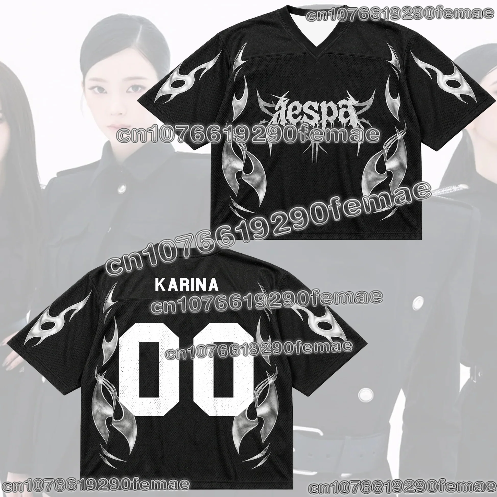 2026 Hot AESPA Supporter Fan Jersey T Shirt Kpop Graphic V Neck Tee Kids Adults Men Women Casual Streetwear Fashion Top