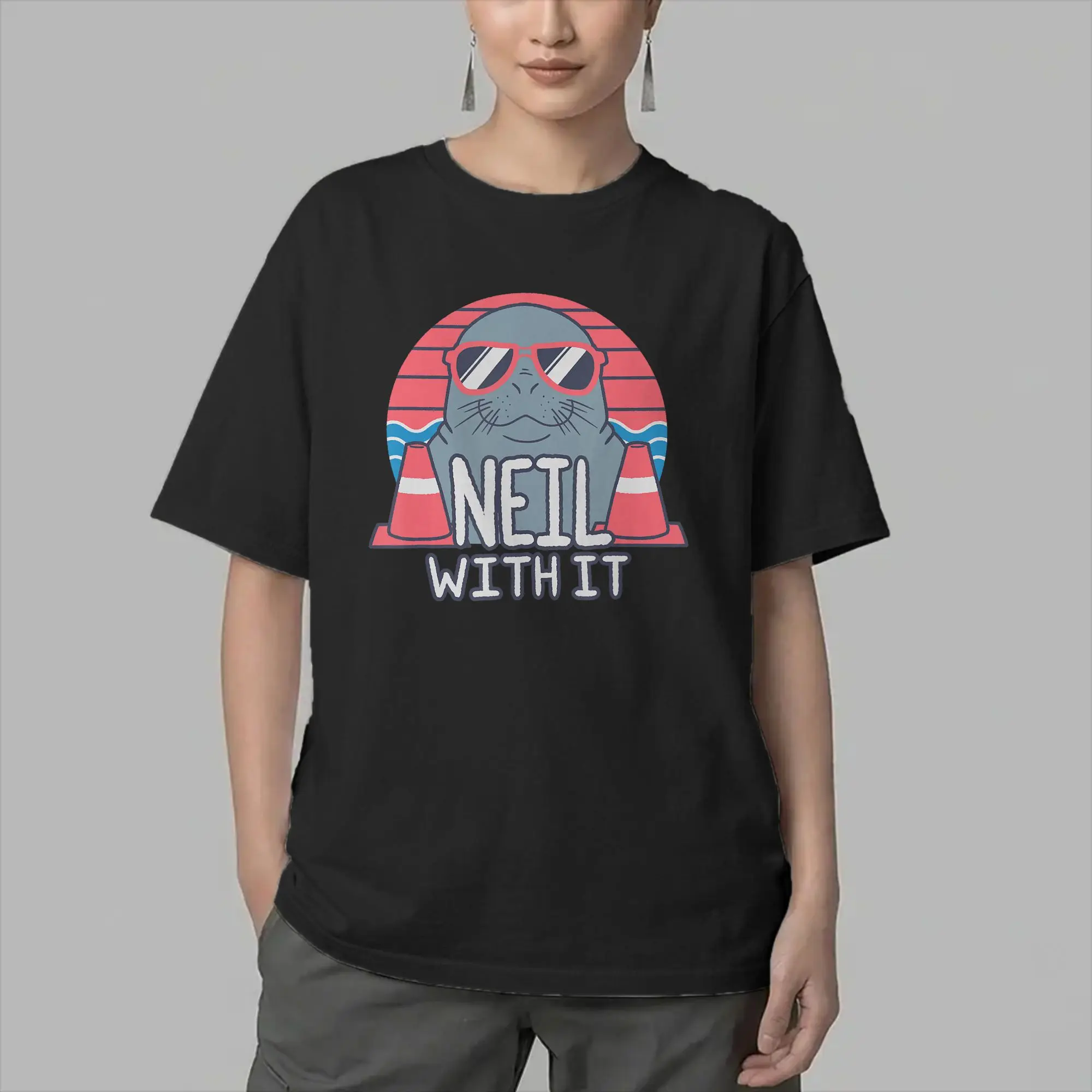 Neil the Seal Deal with It Funny Tasmanian Seal T-Shirt for Men Funny 100% Cotton Tee Shirt Round Neck Short Sleeve T Shirts