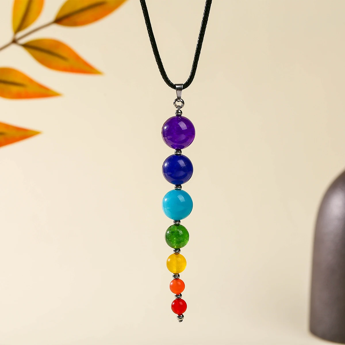 

7 Chakras Colorful Chalcedony Natural Stone Leather Rope Necklace for Men Women Bohe Style Spiritual Healing Pendant Jewelry