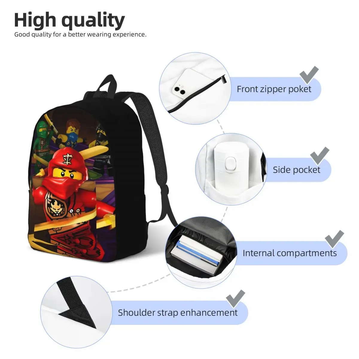 Ninjagos Ninja Warrior Backpack for Preschool Kindergarten School Student Bookbag Canvas Daypack Sports