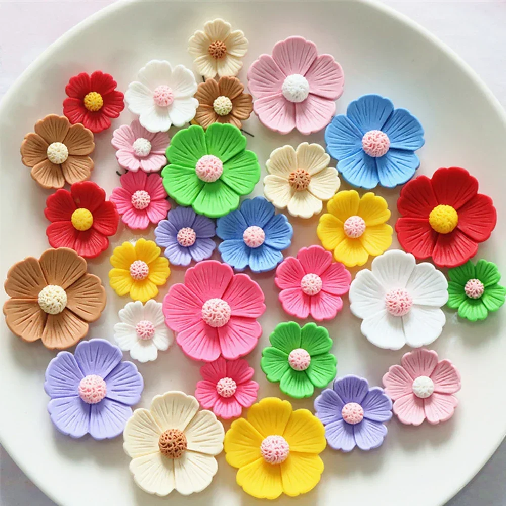 10PCS 21mm-34mm Five Petal Flower Resin Flat Back Cabochons For Hairpin Scrapbooking DIY Jewelry Craft Decoration Accessories