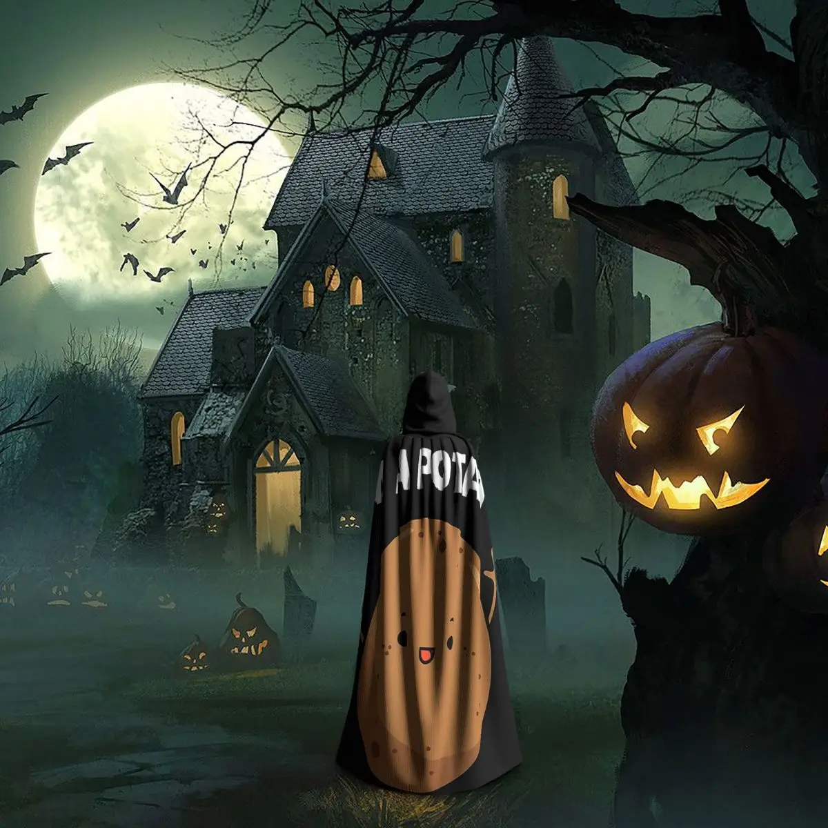 Im A Potato Taters Spud Tattie capa larga con capucha disfraz Medieval de bruja capa de Cosplay Halloween vampiro adulto Unisex