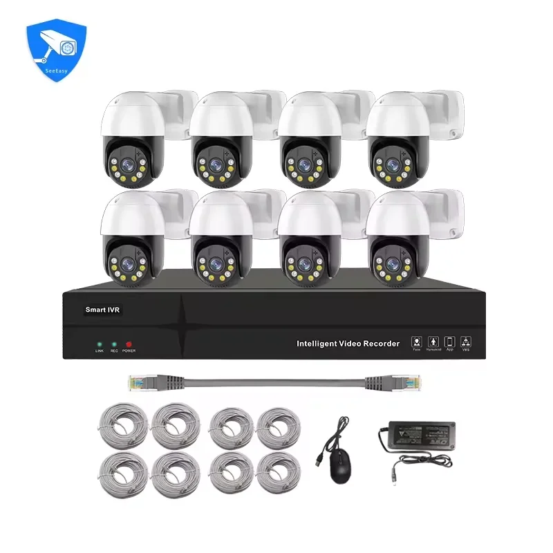 4 Channel 3MP/5MP Dome IP Camera Set With Two-Way Audio Rotating CCTV System, Waterproof 4K POE NVR Kit