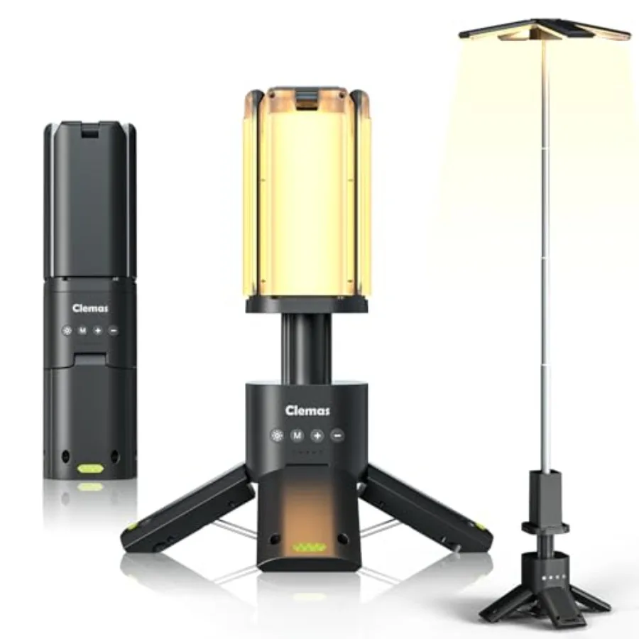 

Camping and job site lighting: aluminum alloy, black, telescopic design with 6000LM brightness, rechargeable 14000mAh battery,
