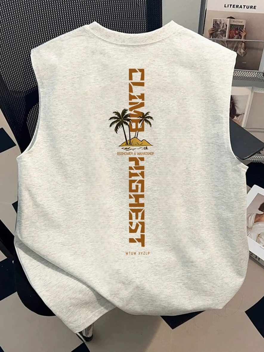 American Style Sleeveless Printed Vest T-Shirt Casual Unisex Summer Top for Couples Loose Fit round Neck Non-iron Treatment