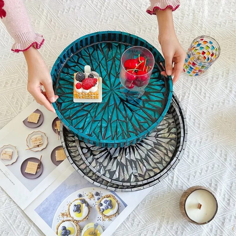 

Nordic Style Natural Colored Seashell Tray Creative Handmade Colorful Round Storage Tray Home Desktop Decorative Items Organizer
