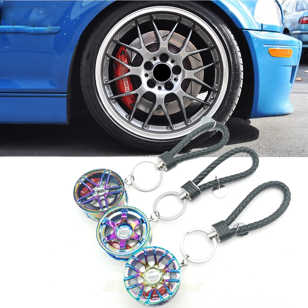 

45mm Neo Chrome Car Wheel Hub Keychain Zinc Alloy Brake Disc Key Chain Rim Keyring For AMG TE37 BBS Auto Motorcycle Key Pendant