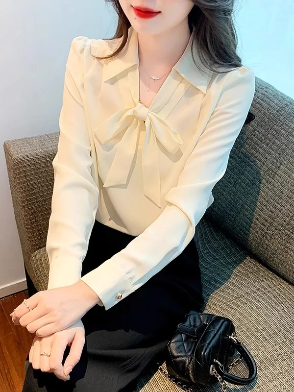 

Ele Long Sve Chiffon irt Women's Spring New Sle Slimming Netie Top Faionable Age-defng Lightweight irt