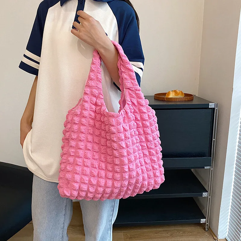 New Large Capacity Women\'s Bag Quilted Puff Bubble Women Hobo Bag Korean Trend Pleated Handbag Outdoors Travel Shoulder Purse