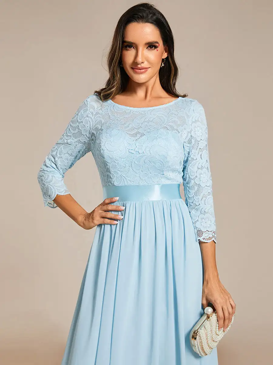 Elegant Evening Dresses O-Neck Backless long sleeve 2024 Ever Pretty of Lace Sky Blue Bridesmaid Prom long Dresses