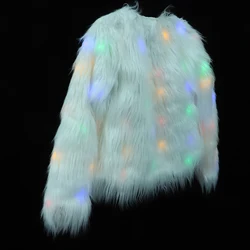 1 abrigo de piel LED, disfraz de Cosplay, abrigo de piel con luces LED, abrigo de piel sintética para mujer, abrigo Led para fiesta de Navidad, prendas de vestir para discoteca, bailarina