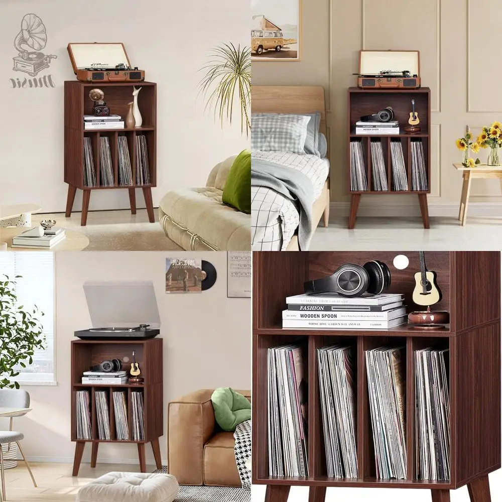

Подставка для проигрывателя пластинок, подставка для проигрывателя из орехового дерева вмещает до 160 альбомов, виниловый шкаф для хранения середины века с ножками из массива дерева