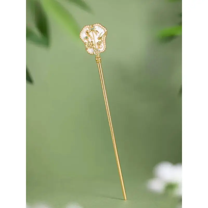 Brocade Fan Hairpin New Chinese Style Cultural Creative Hair Stick Ancient Hanfu Hair Accessory Exclusive Design Qipao Match