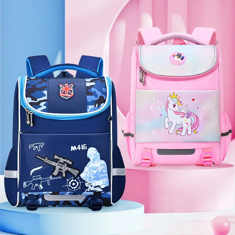Grade 1-2 Girl Unicorn Boy Cool Schoolbags In Kindergarten New Children Cartoon Fashion British Style Reflective Backpacks Hot