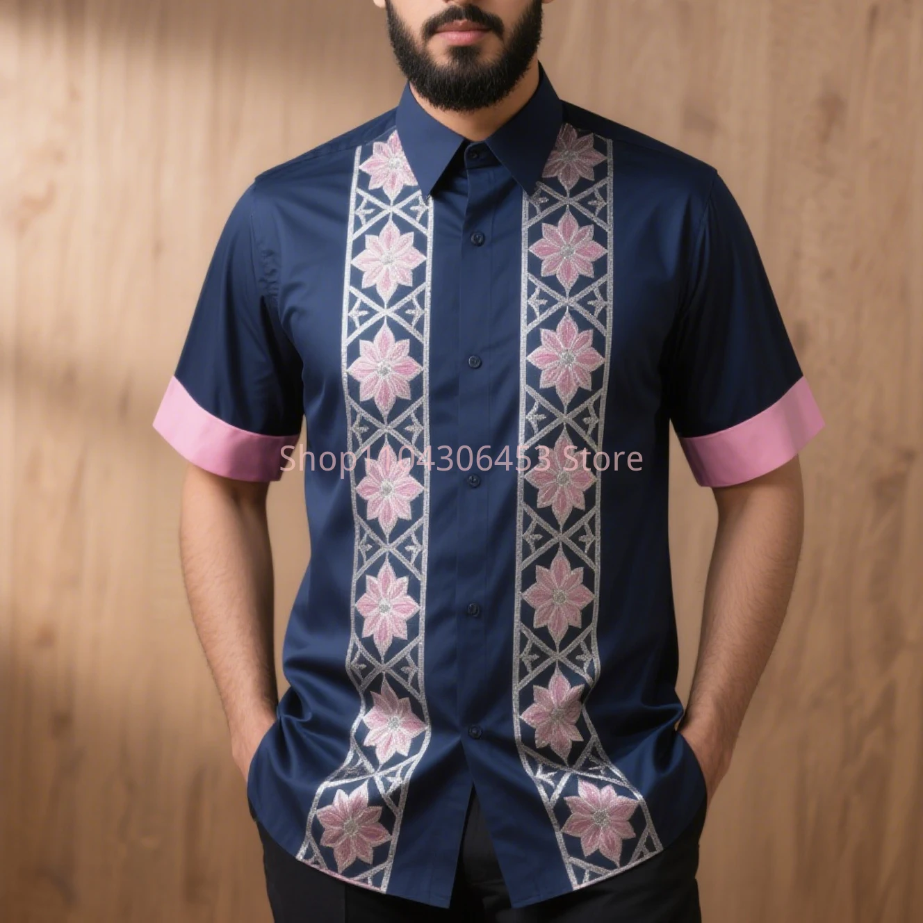 Men Simple Retro Fashion Ethnic Pattern 3D Printed Short-sleeved Lapel Shirt Light Breathable Light Color Business Casual Party