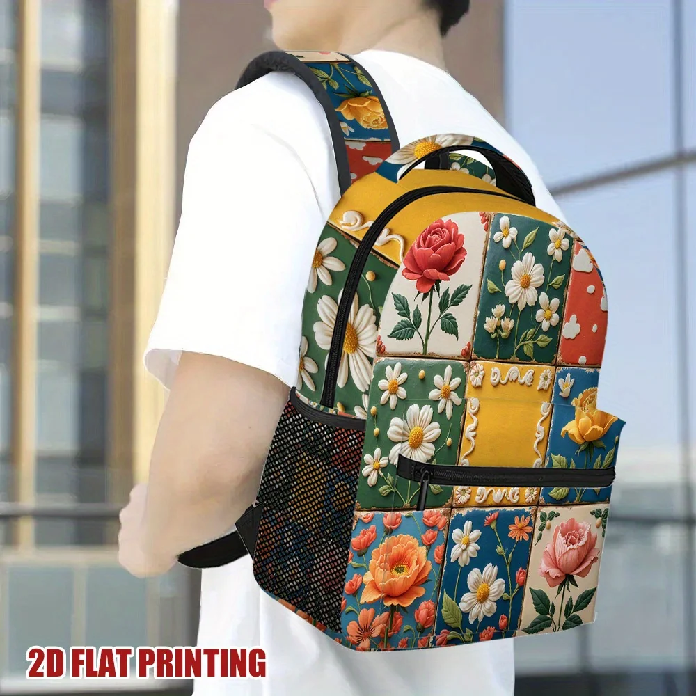 Vintage Floral Patchwork Backpack Stylish Lightweight Colorful Flower Design with 