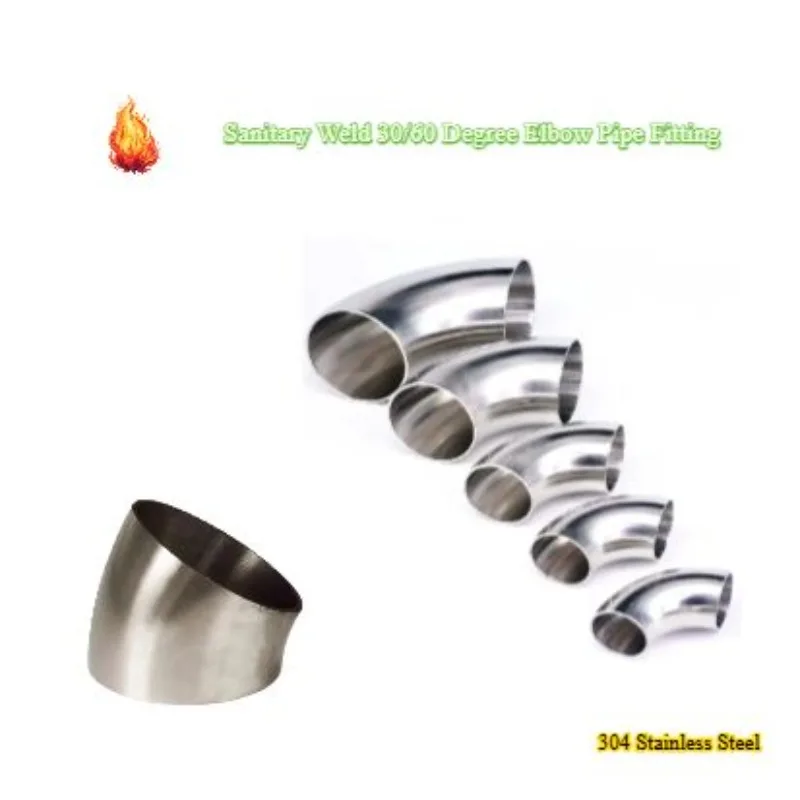 OD 19/25/32/34/38/45/51/57/60/63/76mm 304 Stainless Steel Sanitary Welding 30/60 Degree Elbow Pipe Fittings