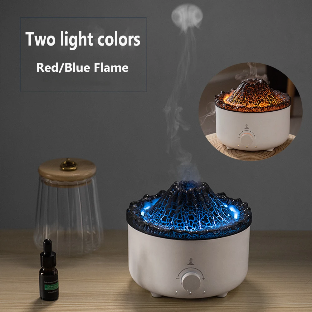 WHDPETS Volcanic Jellyfish Flame Humidifier Plug Type 560ML Aroma Diffuser Silver Ion Antibacterial With Remote Smoke Ring light