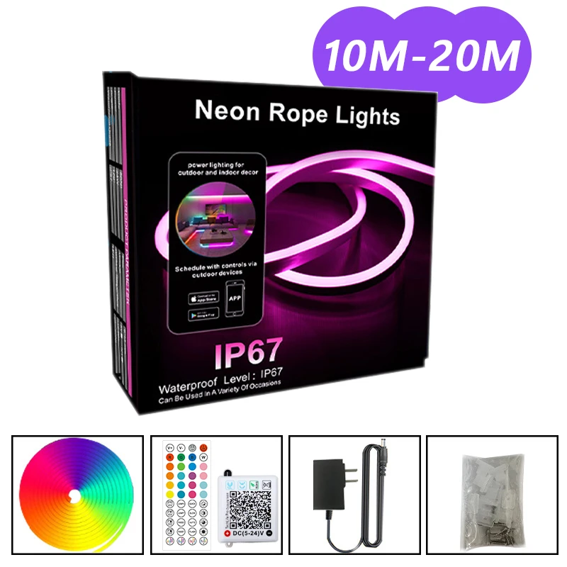 KcoiiFun DC24V RGB LED Neon Lichterkette Farbwechsel Musik Sync App Steuerung 10M 20M 30M wasserdichte flexible Lampe für Heimdekoration 3