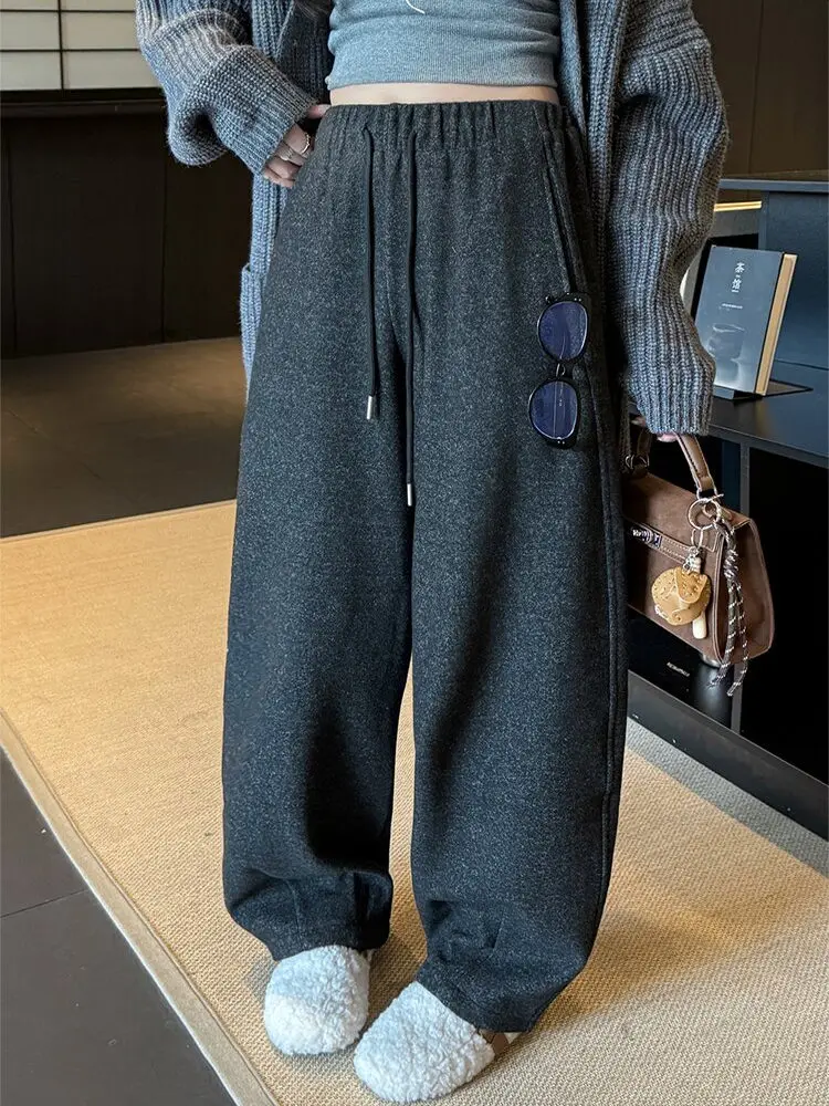 ey Fce اصطف السراويل واسعة الساق المرأة عارضة مستقيم الساق السراويل فضفاضة مريحة عالية الخصر مطاطا Waisand