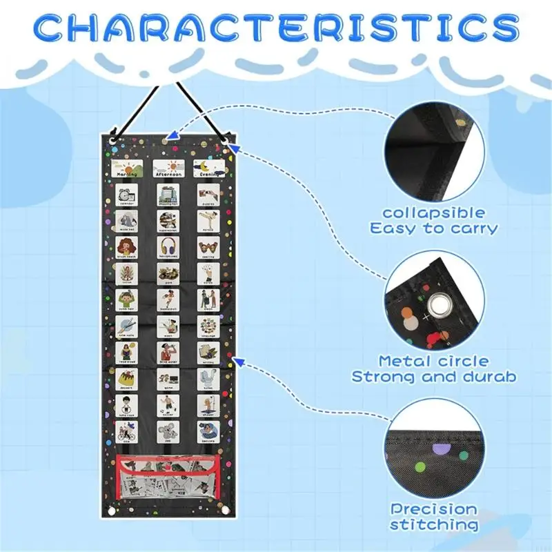 الجدول اليومي Pocket Charts الرسم البياني الروتيني اليومي مع 63 بطاقات الرسم البياني جيب في الكلام واللغة K1KF