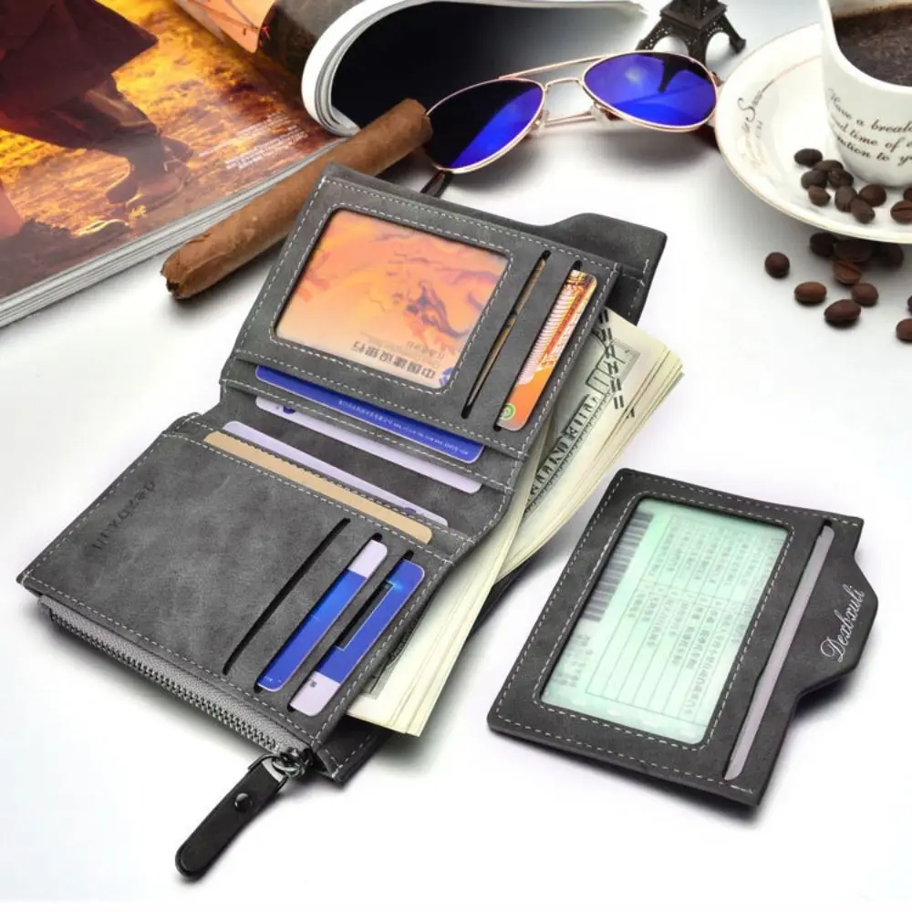 

Portable Waterproof Two Fold Wallet Leisure Retro Men's Short Wallet Soft Multi-position Male Leather Purse Travel