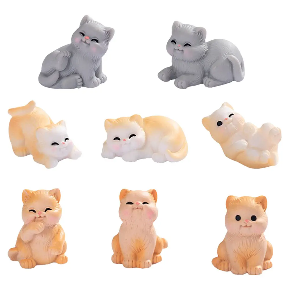 

8pcs Mini Cat Figurines Resin Micro Landscape Ornaments Cute Kitten Accessories Fairy Garden Decor Bonsai Cake Topper