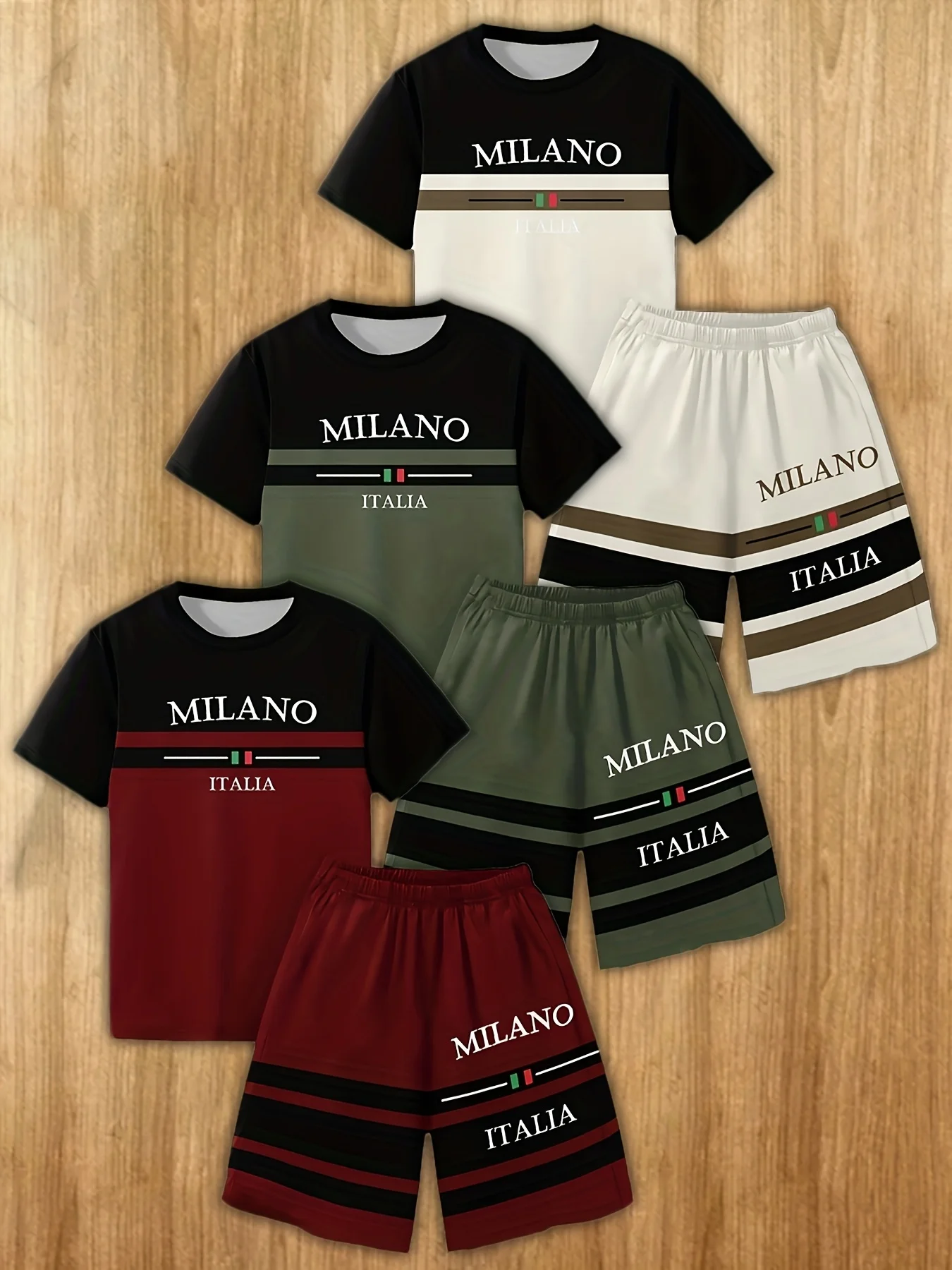 Fashion Summer 2025 Two Piece Set of Shirt and Shorts Round Neck T-shirt and Shorts Polyester Men's Casual Sports Suit