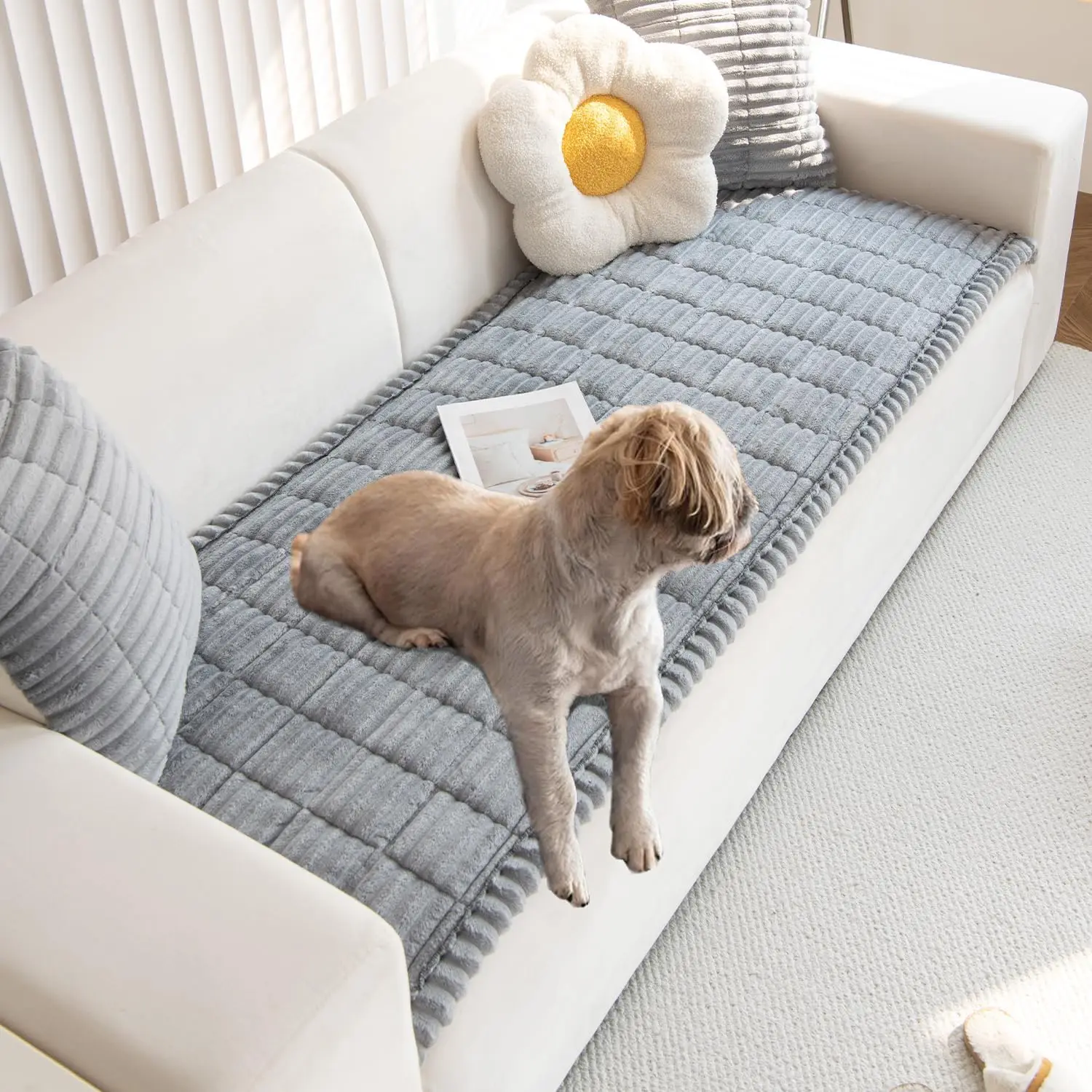 

Моющийся чехол для дивана для собак, защитный чехол-накидка на диван серого цвета, 27x71 дюймов - прочный коврик-накидка для мебели