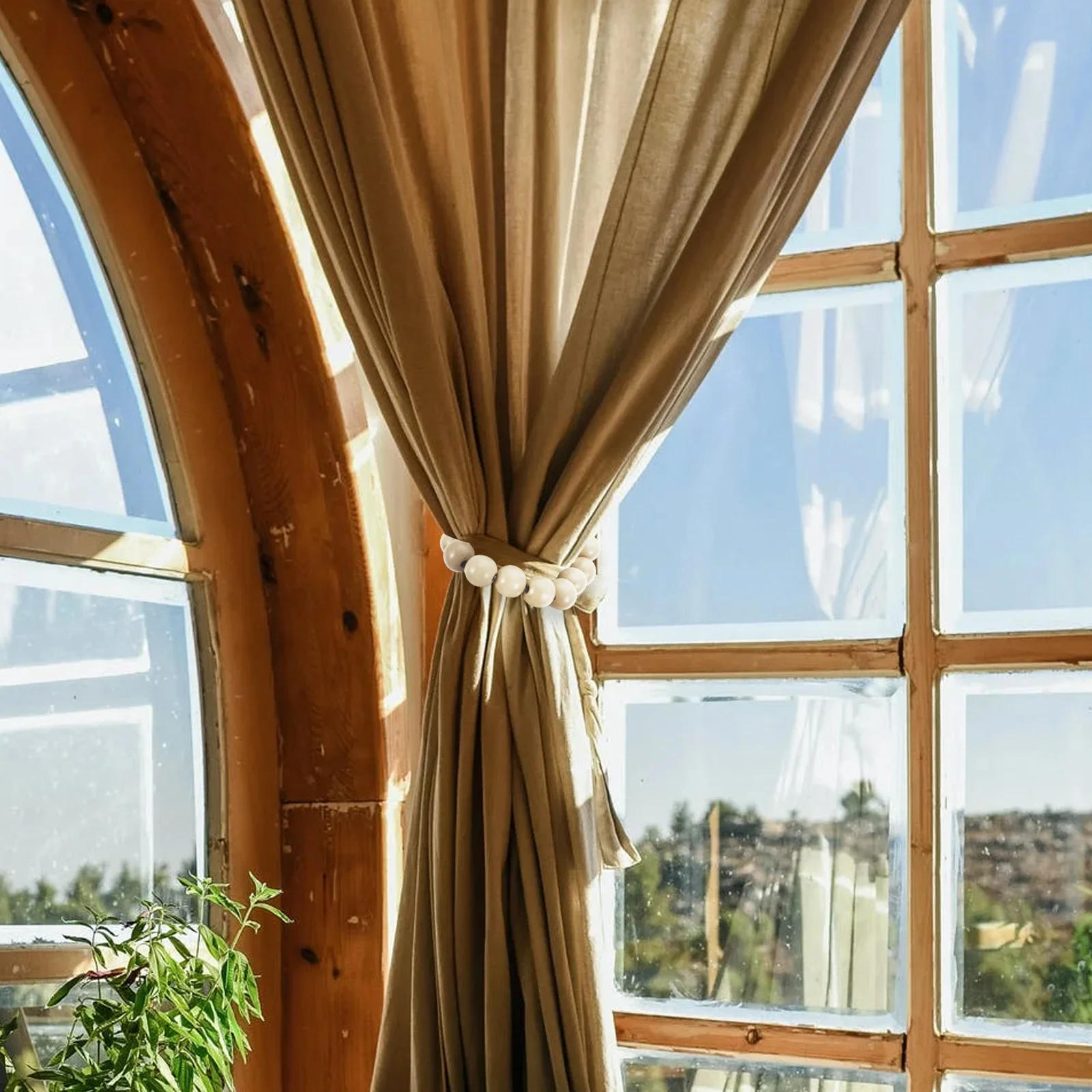 

2Pcs Curtain Tiebacks Wood Bead Decorative Curtain Holders Home Curtains Accessories Stylish Binding Straps for Drapes