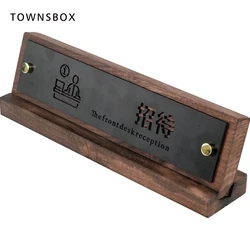 Walnut Nordic Lobby Front Cashier Card Senior Hotel Service Center Desk Sign Wood Reception Board Stand Holder Custom Letter